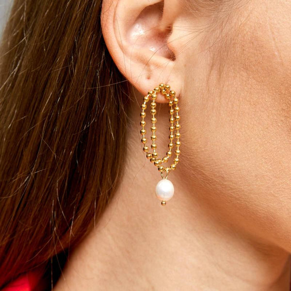 Gilded Pearl Loop Earrings