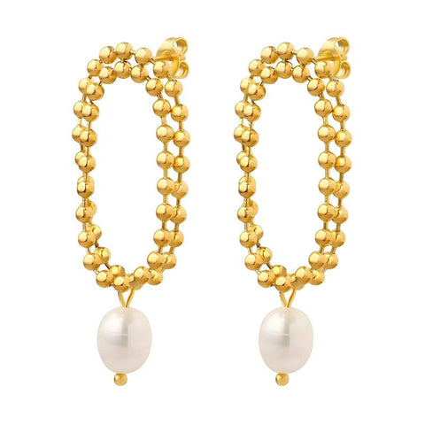 Gilded Pearl Loop Earrings