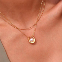 Golden Horseshoe Pearl Necklace